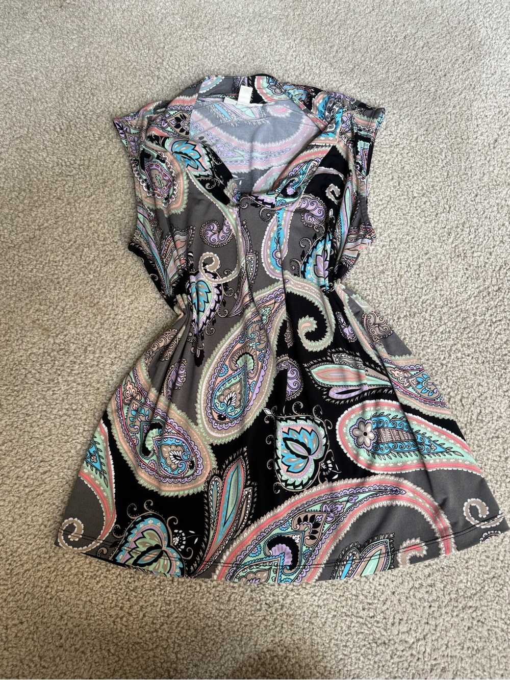Dana Buchman Black Paisley Print Sleeveless Wrap-Style Top